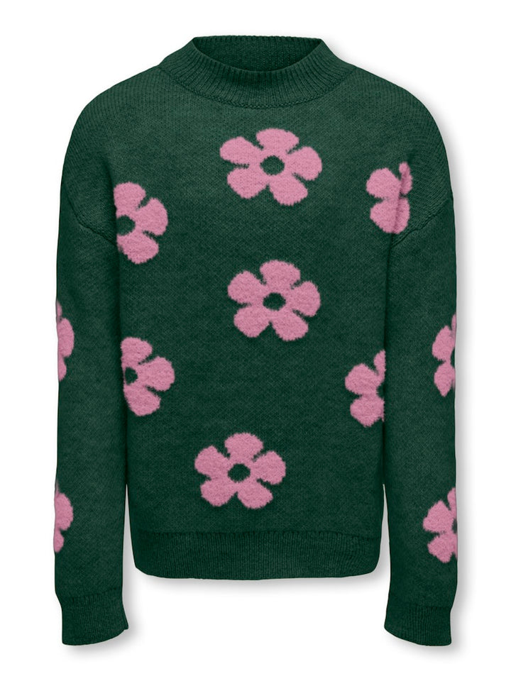 Kognaja L/s Flower Pullover Knt - Groen Dessin