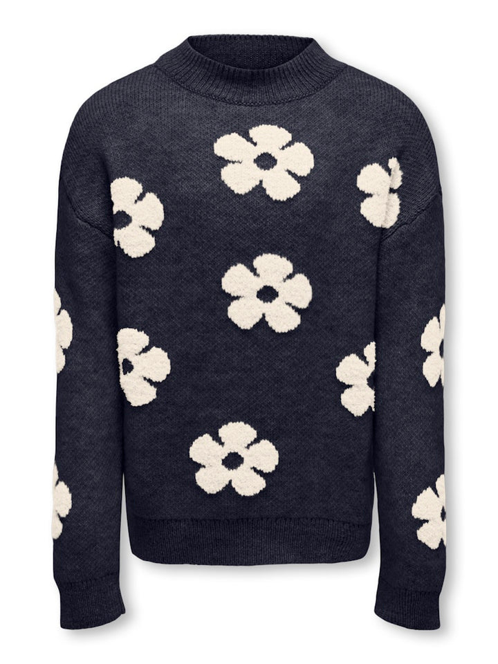 Kognaja L/s Flower Pullover Knt - Blauw Dessin