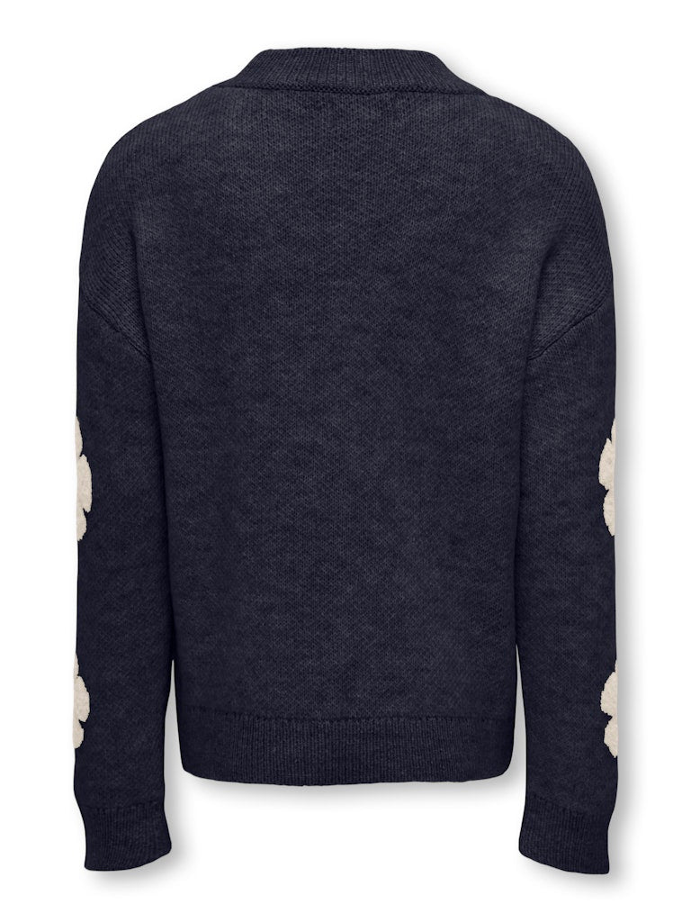 Kognaja L/s Flower Pullover Knt - Blauw Dessin