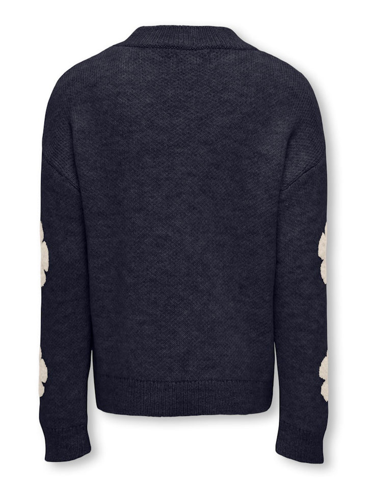 Kognaja L/s Flower Pullover Knt - Blauw Dessin