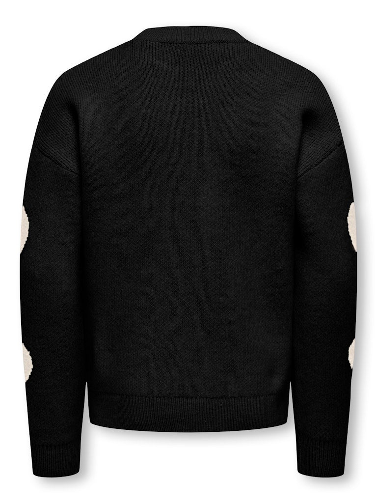 Kognaja L/s Flower Pullover Knt - Zwart Dessin