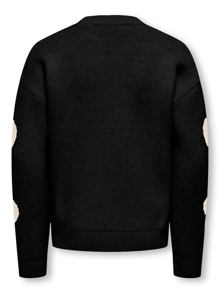 Kognaja L/s Flower Pullover Knt - Zwart Dessin