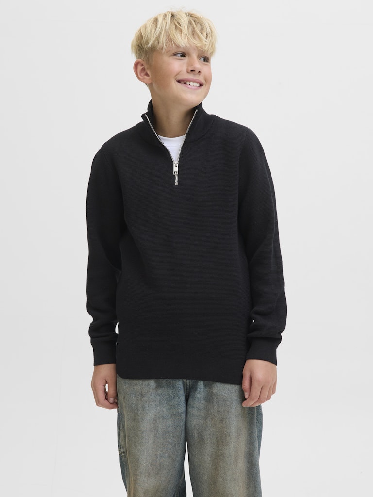 Jprblamilano Stitch Knit Half Zip  Jnr - Zwart