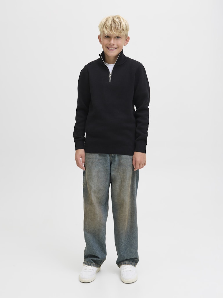 Jprblamilano Stitch Knit Half Zip  Jnr - Zwart