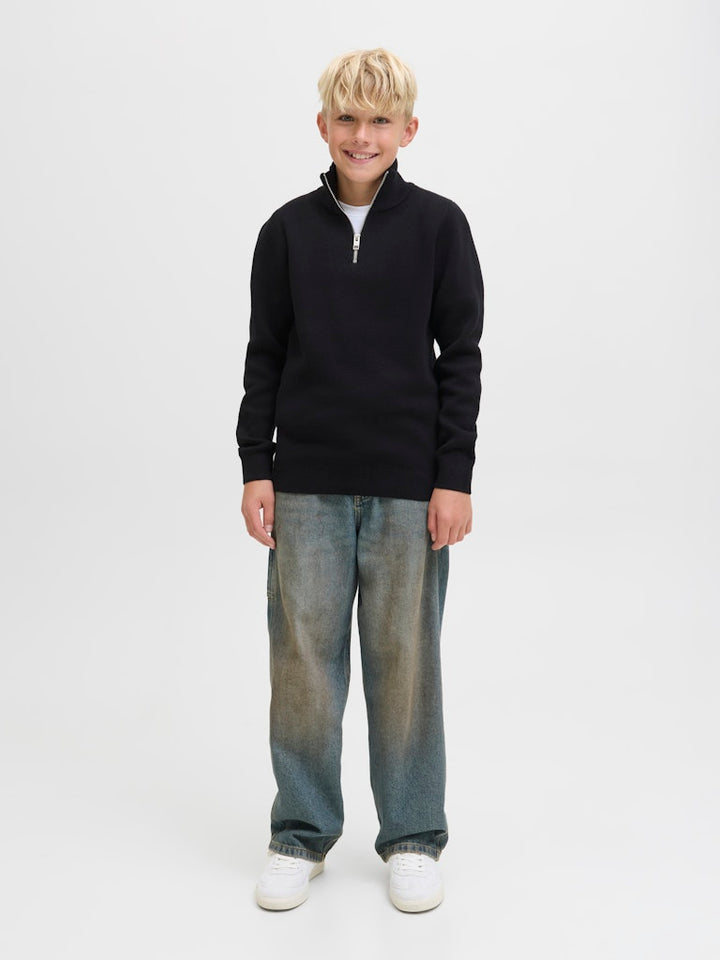 Jprblamilano Stitch Knit Half Zip  Jnr - Zwart