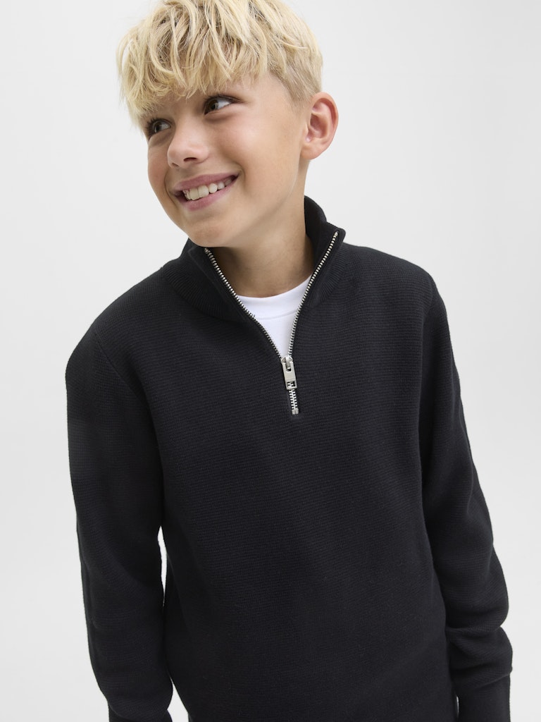 Jprblamilano Stitch Knit Half Zip  Jnr - Zwart