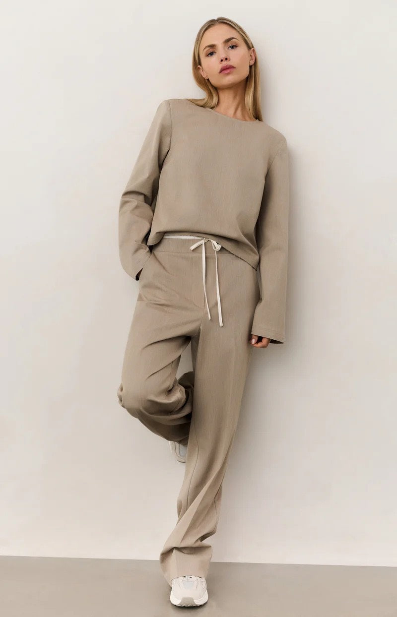 Woven Wide Leg Trousers With C - Zand
