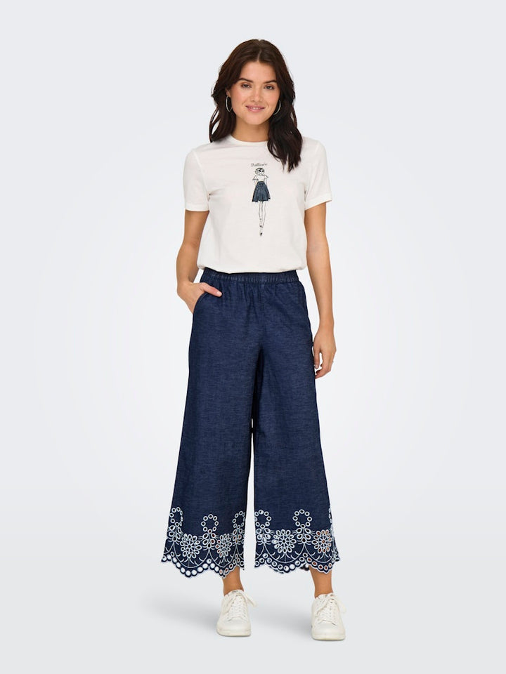 Jdymargot Bille Hw Embr Ank Pant Wvn - Blue Denim