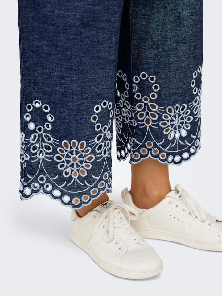 Jdymargot Bille Hw Embr Ank Pant Wvn - Blue Denim