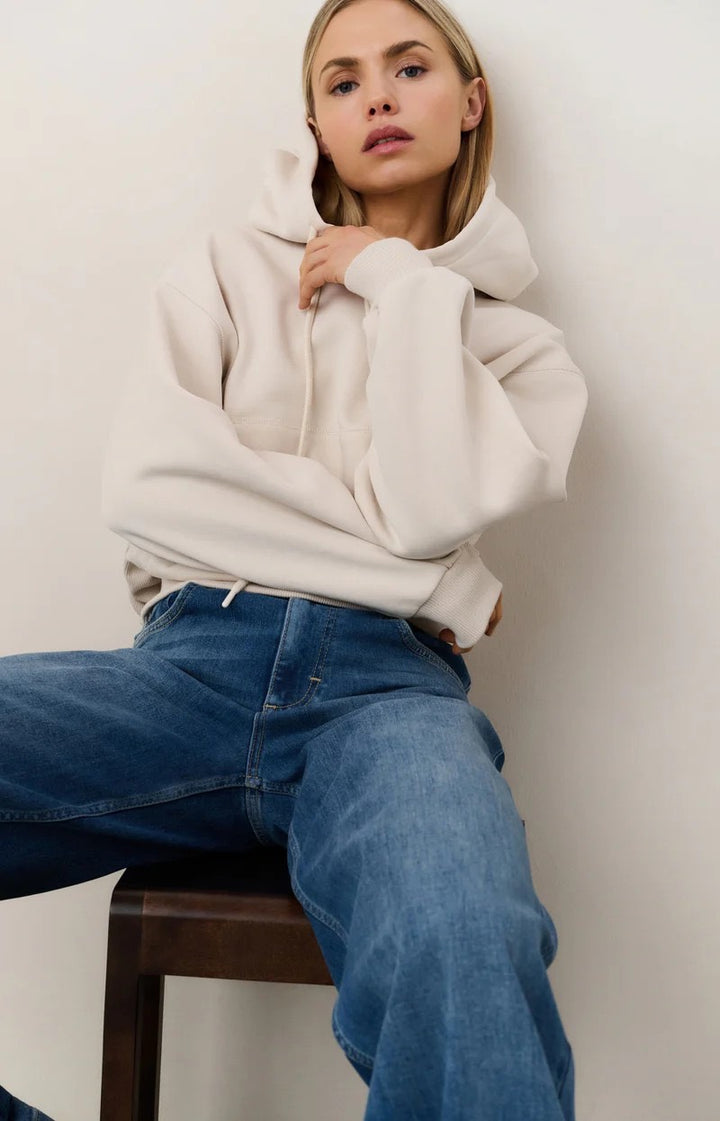 Hoodie With Pleated Bottom - Off-white