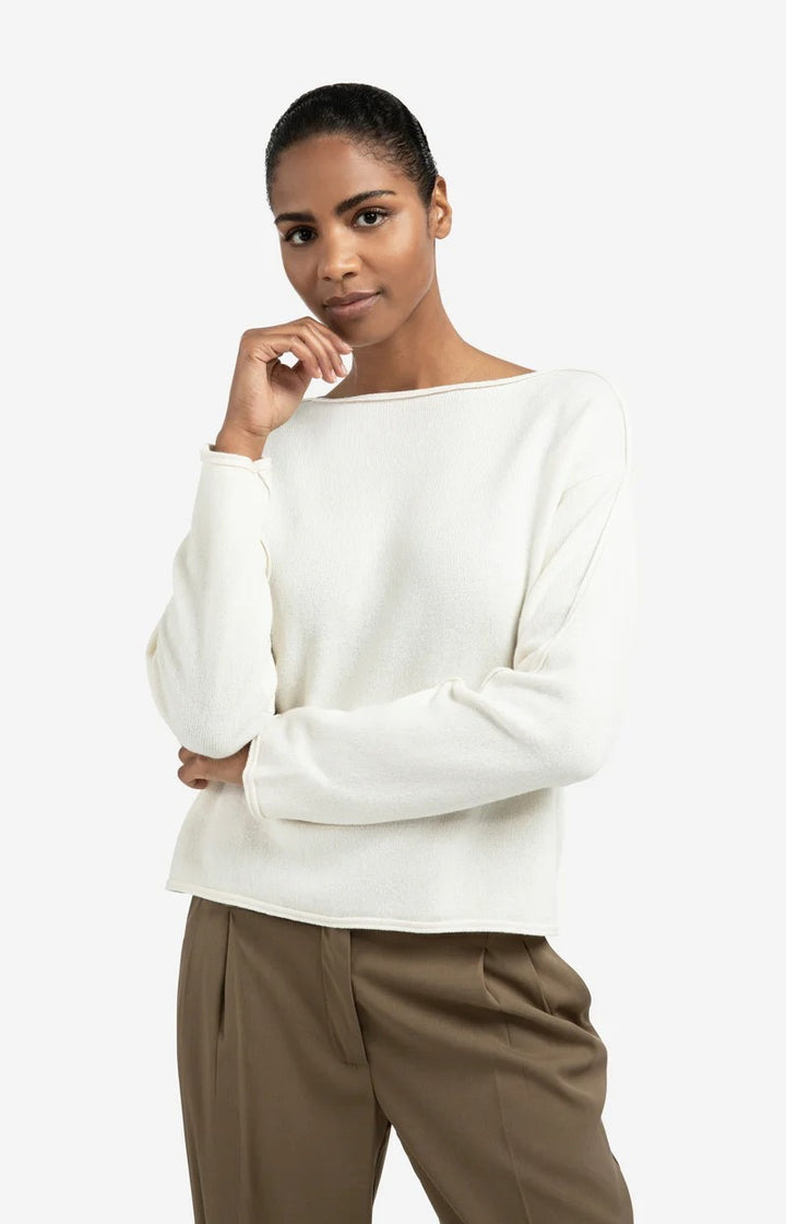 Boatneck Sweater With Fringes - Off-white