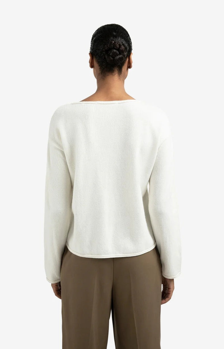 Boatneck Sweater With Fringes - Off-white