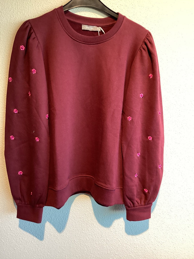 Sweater With Pearls - Bordeaux