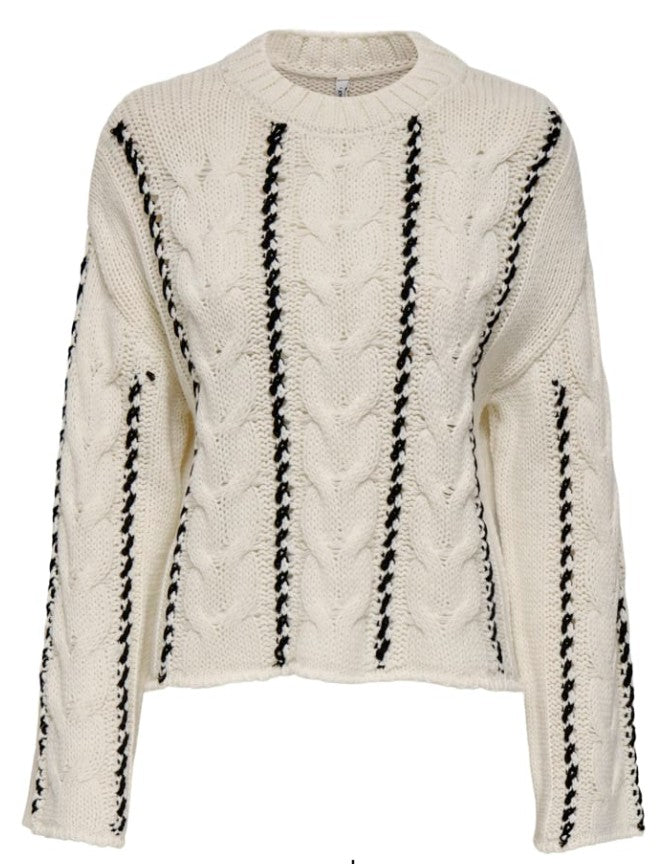 Onltessa Ls Cabel Stitch O-neck Cc Knt - Ecru Dessin