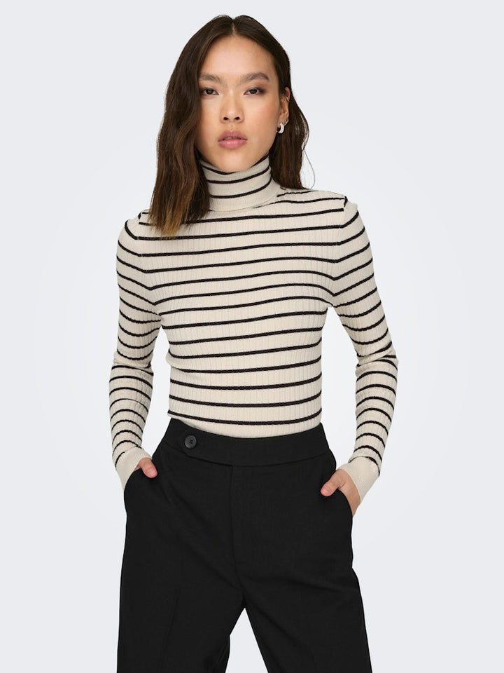 Onlkarol L/s Rollneck Pullover Knt Noos - Ecru Dessin