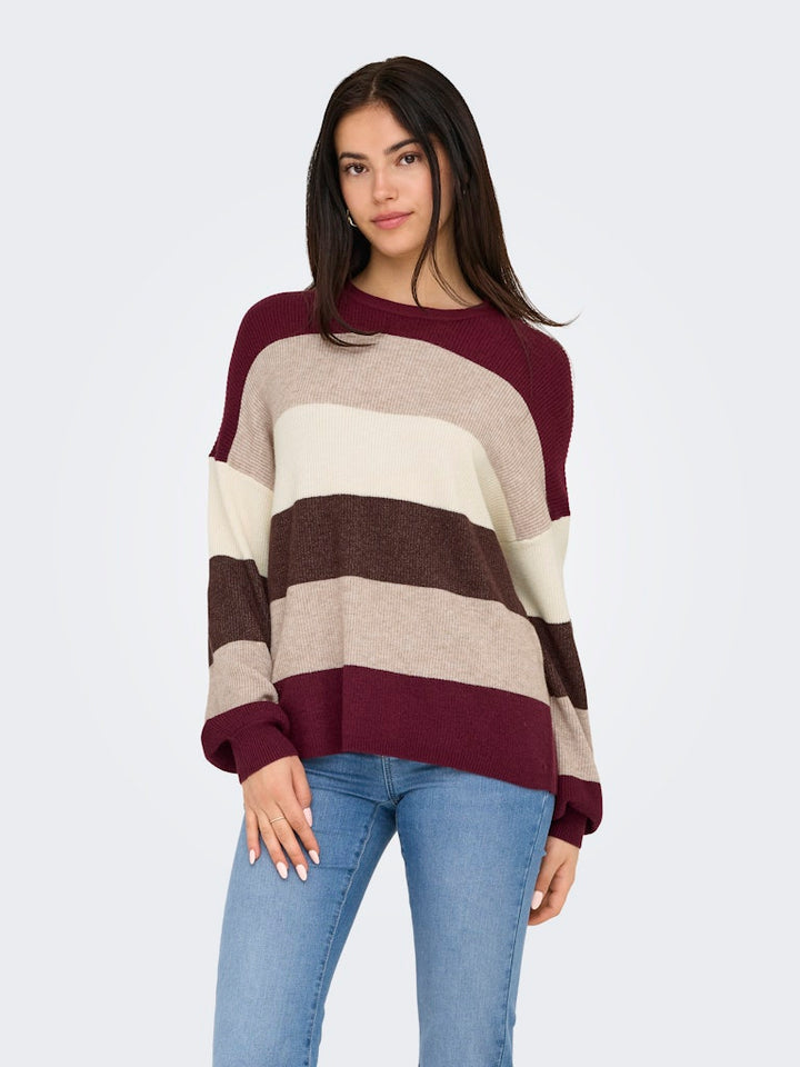 Onlatia L/s Stripe Pullover Knt Noos - Rood Dessin
