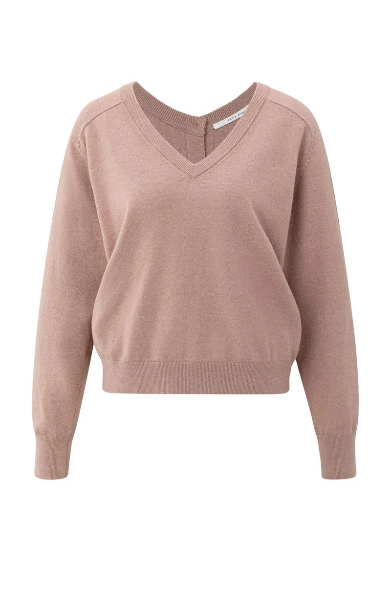 Double V-neck Sweater With But - Mauve