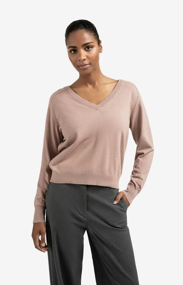 Double V-neck Sweater With But - Mauve