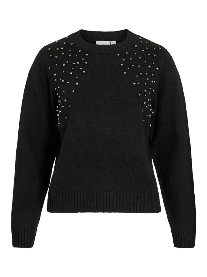Vilanie O-neck L/s Deco Knit Top - Zwart