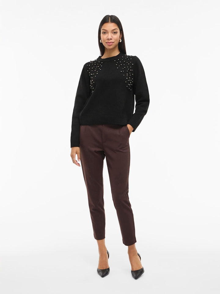 Vilanie O-neck L/s Deco Knit Top - Zwart