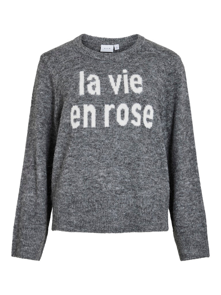 Vimelie O-neck L/s Detail Knit Top/r - Grijs Melee