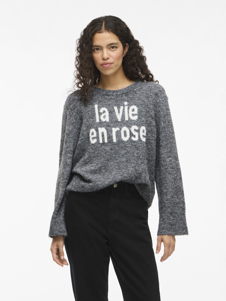 Vimelie O-neck L/s Detail Knit Top/r - Grijs Melee