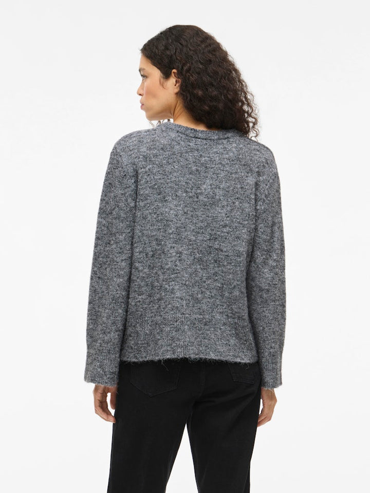 Vimelie O-neck L/s Detail Knit Top/r - Grijs Melee