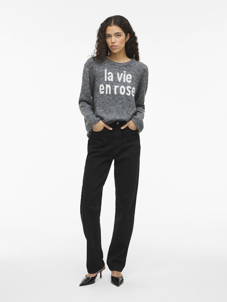 Vimelie O-neck L/s Detail Knit Top/r - Grijs Melee