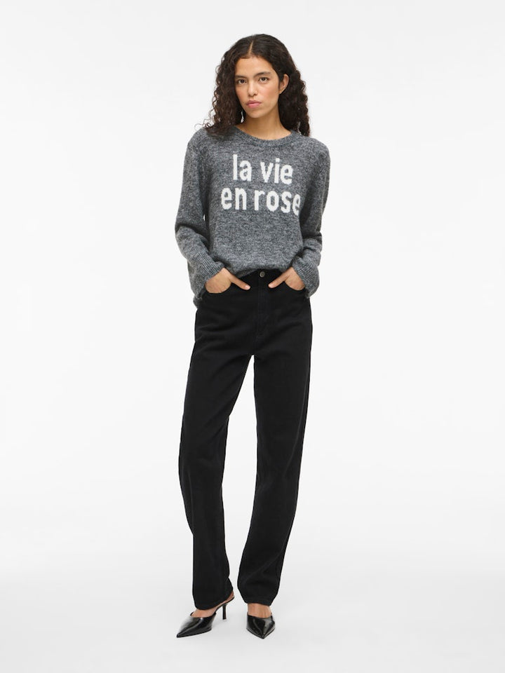 Vimelie O-neck L/s Detail Knit Top/r - Grijs Melee