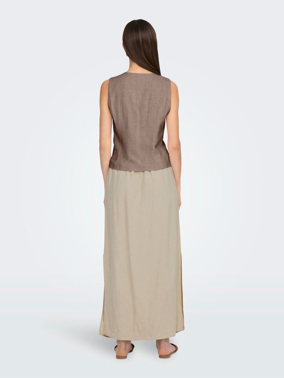 Onliris-siesta S/l Linen Bl Vest Tl - Taupe