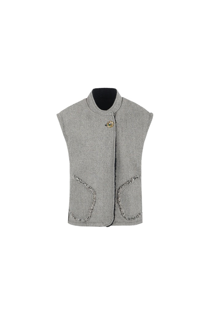 Kamala Gilet##3; 001757 Black/oli - Zwart Dessin