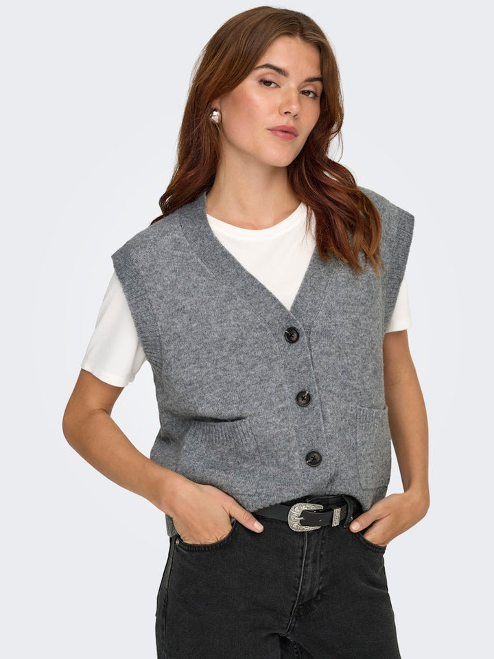 Jdysuper Life S/l V-neck Vest Knt - Grijs Melee