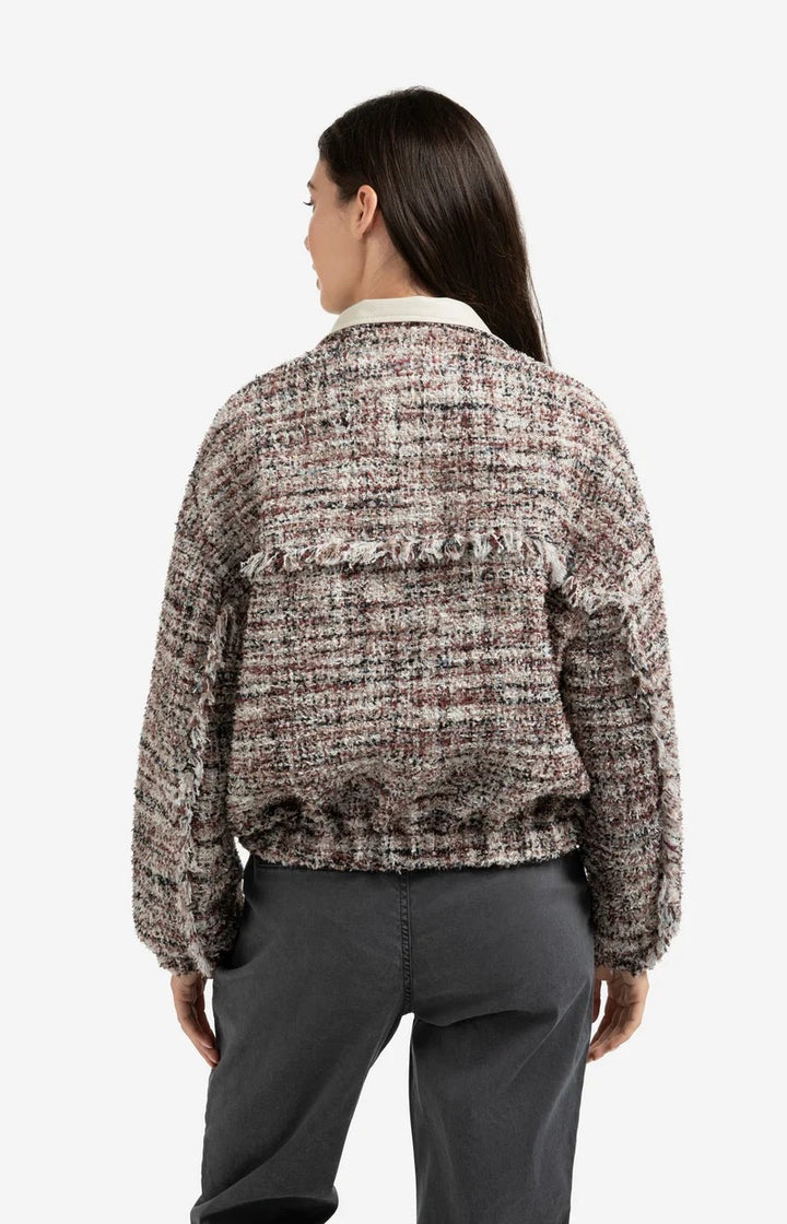 Boucle Jacket With Fringes - Roze Dessin
