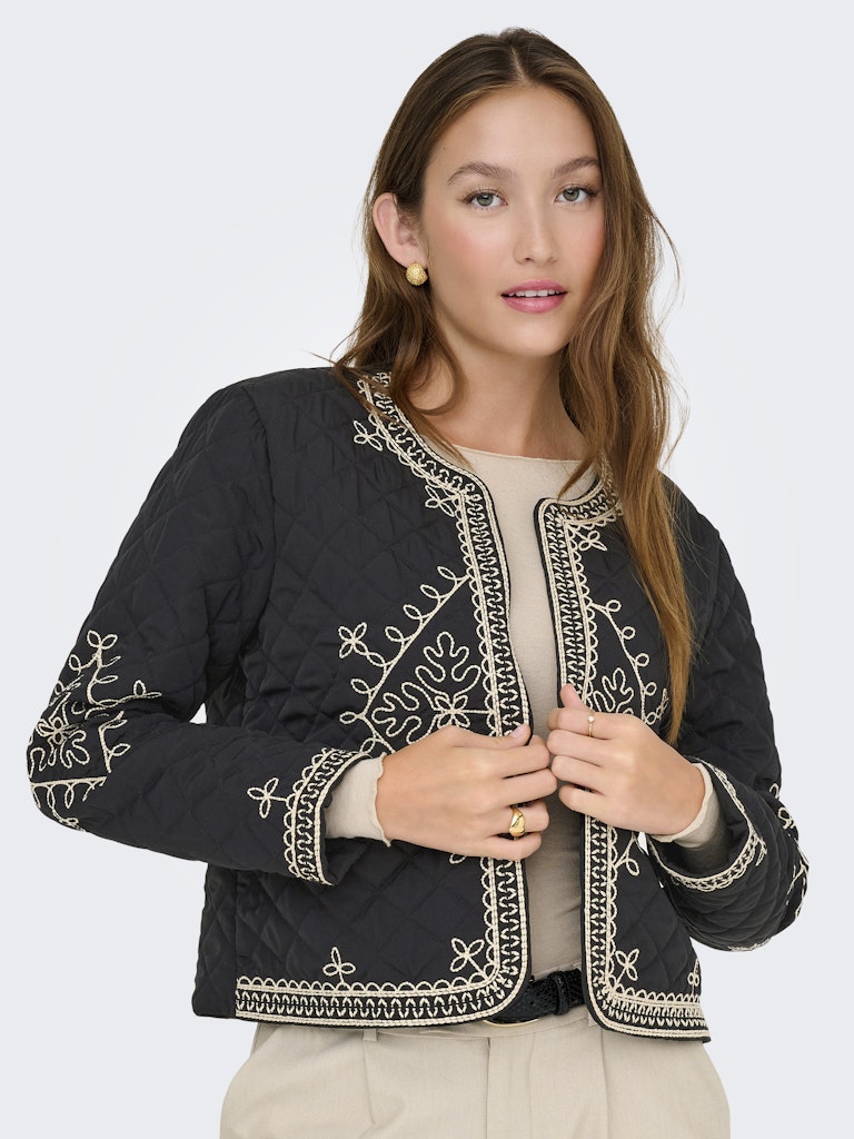 Jdybillie L/s Quilted Emb Shacket  Wvn - Zwart Dessin