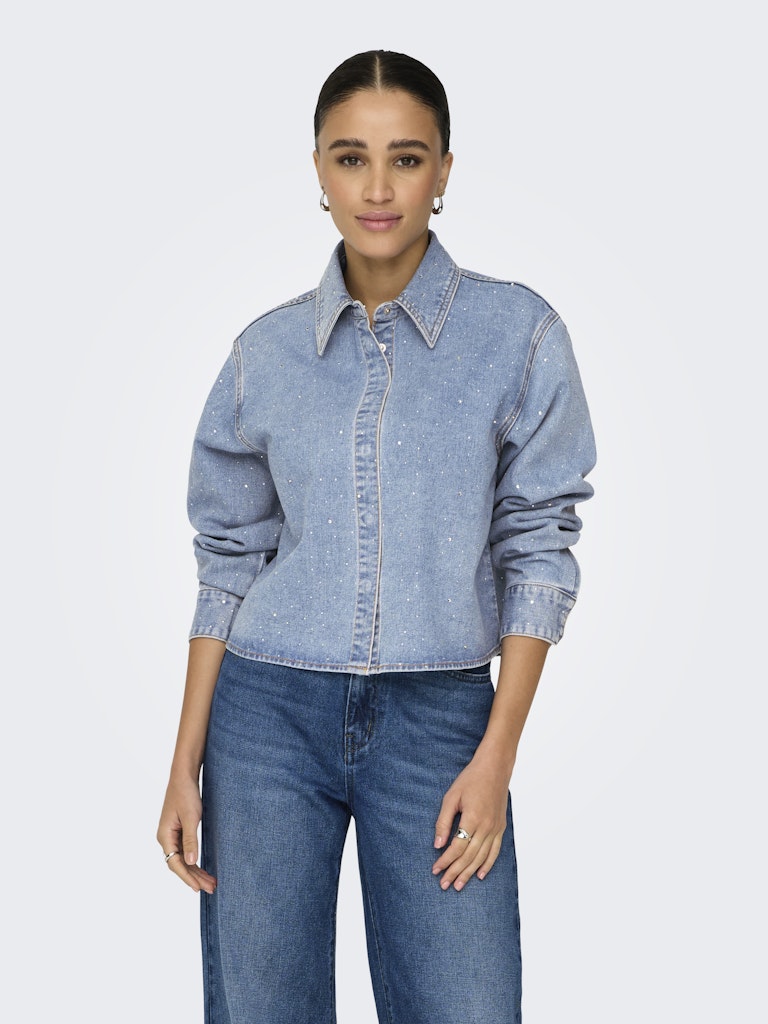 Onlmaggiemay L/s Rhinest Dnm Shirt - Blue Denim
