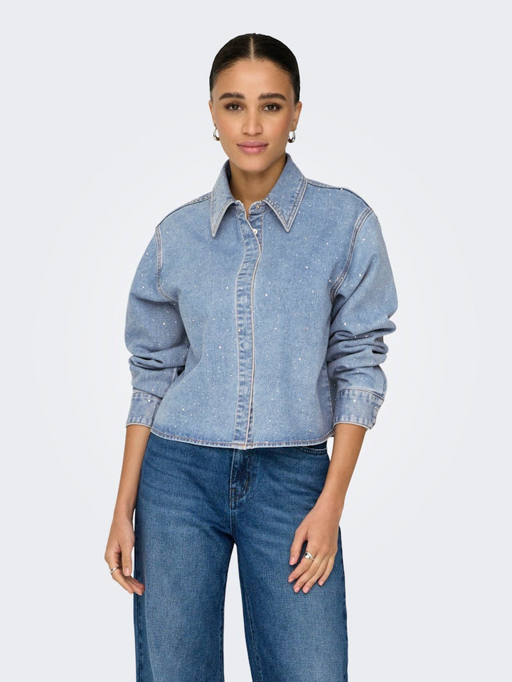 Onlmaggiemay L/s Rhinest Dnm Shirt - Blue Denim