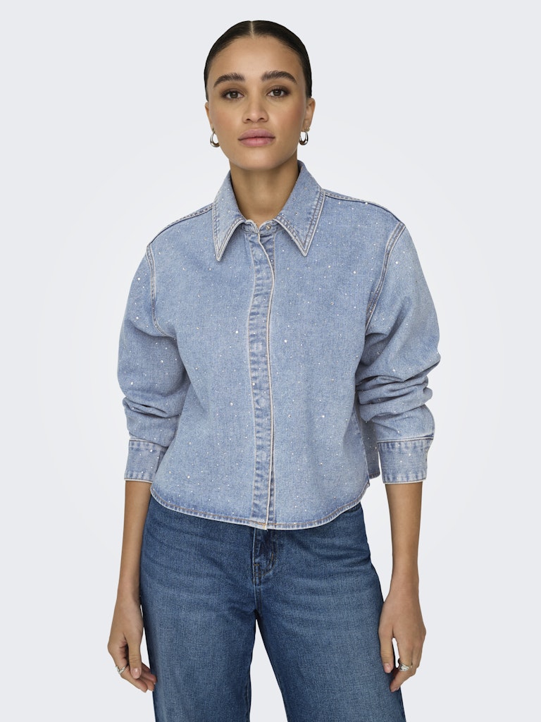 Onlmaggiemay L/s Rhinest Dnm Shirt - Blue Denim