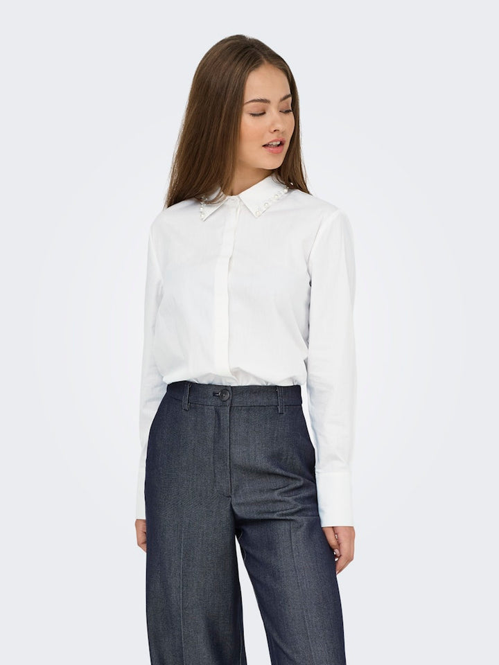 Jdylula L/s Pearl Detail Shirt Wvn - Off-white