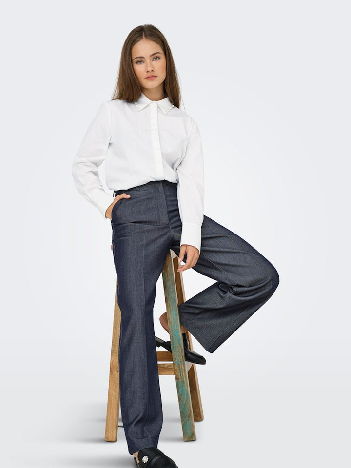 Jdylula L/s Pearl Detail Shirt Wvn - Off-white