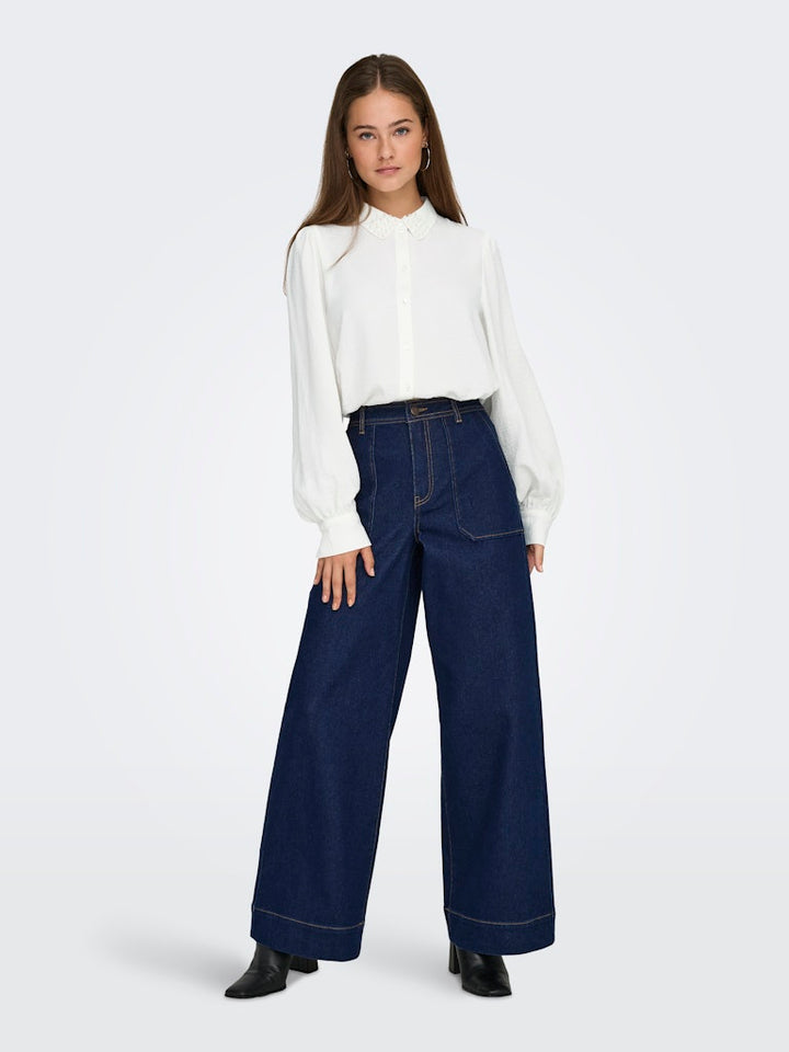 Jdyrachel Life L/s Beaded Shirt Wvn - Ecru