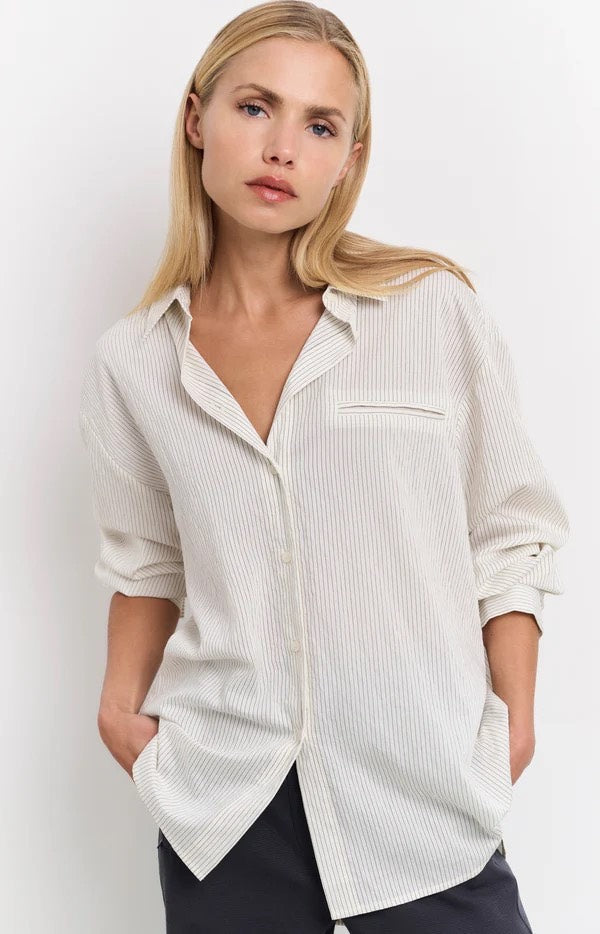 Flowy Pinstripe Shirt - Ecru Dessin