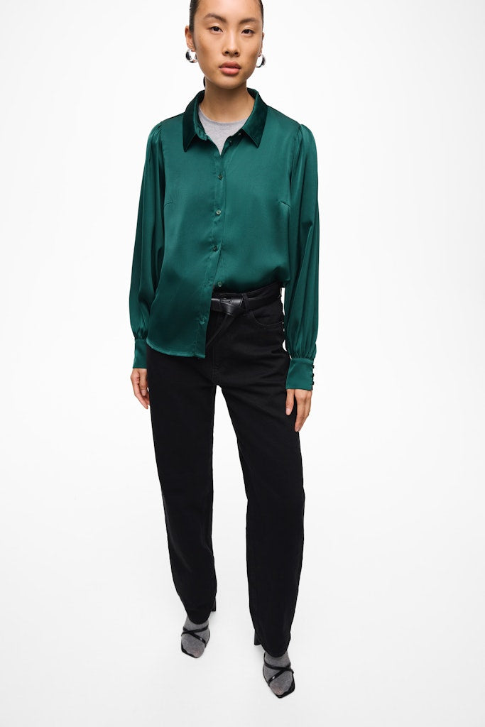 Vienna Ravenna L/s Balloon Shirt - Noos - Donkergroen