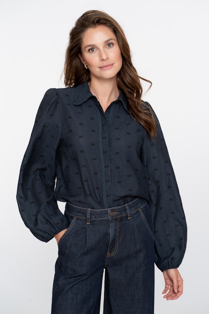 Blouse With Lace Details - Navy
