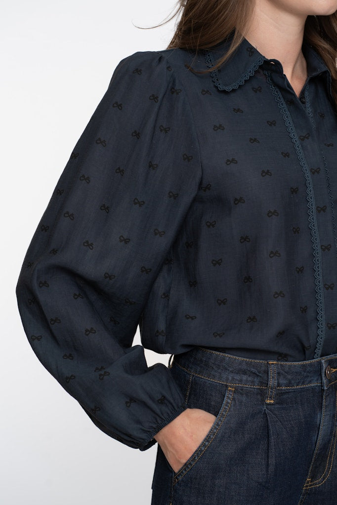 Blouse With Lace Details - Navy