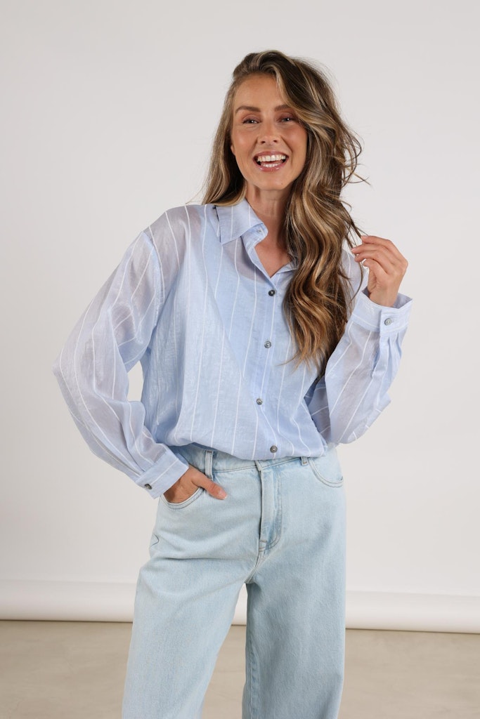 Iris Blouse Stripe - Blauw Dessin