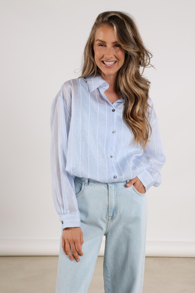 Iris Blouse Stripe - Blauw Dessin