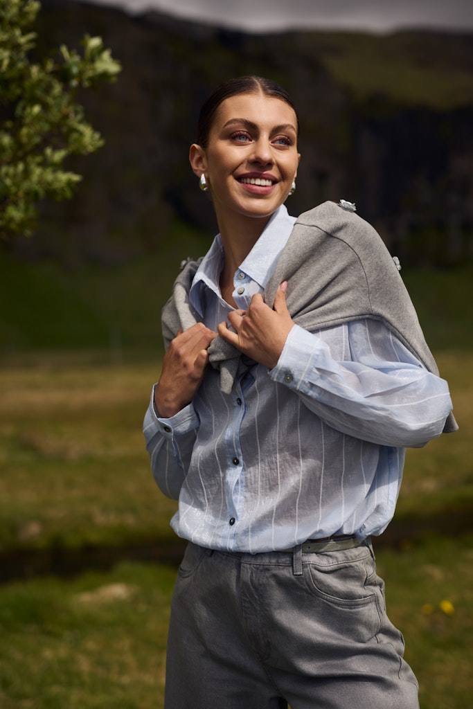 Iris Blouse Stripe - Blauw Dessin