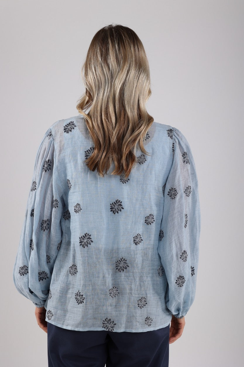 Kaoutar Blouse Embroidery - Blauw Dessin
