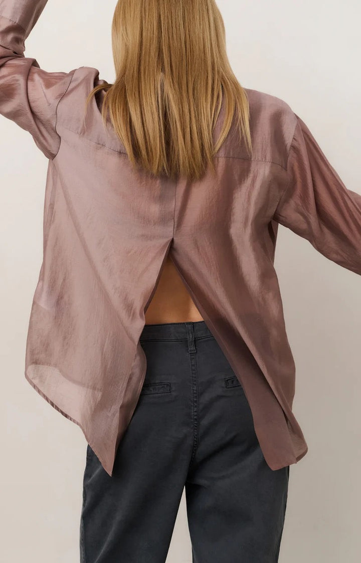 Sheer Blouse With Back Slit - Mauve