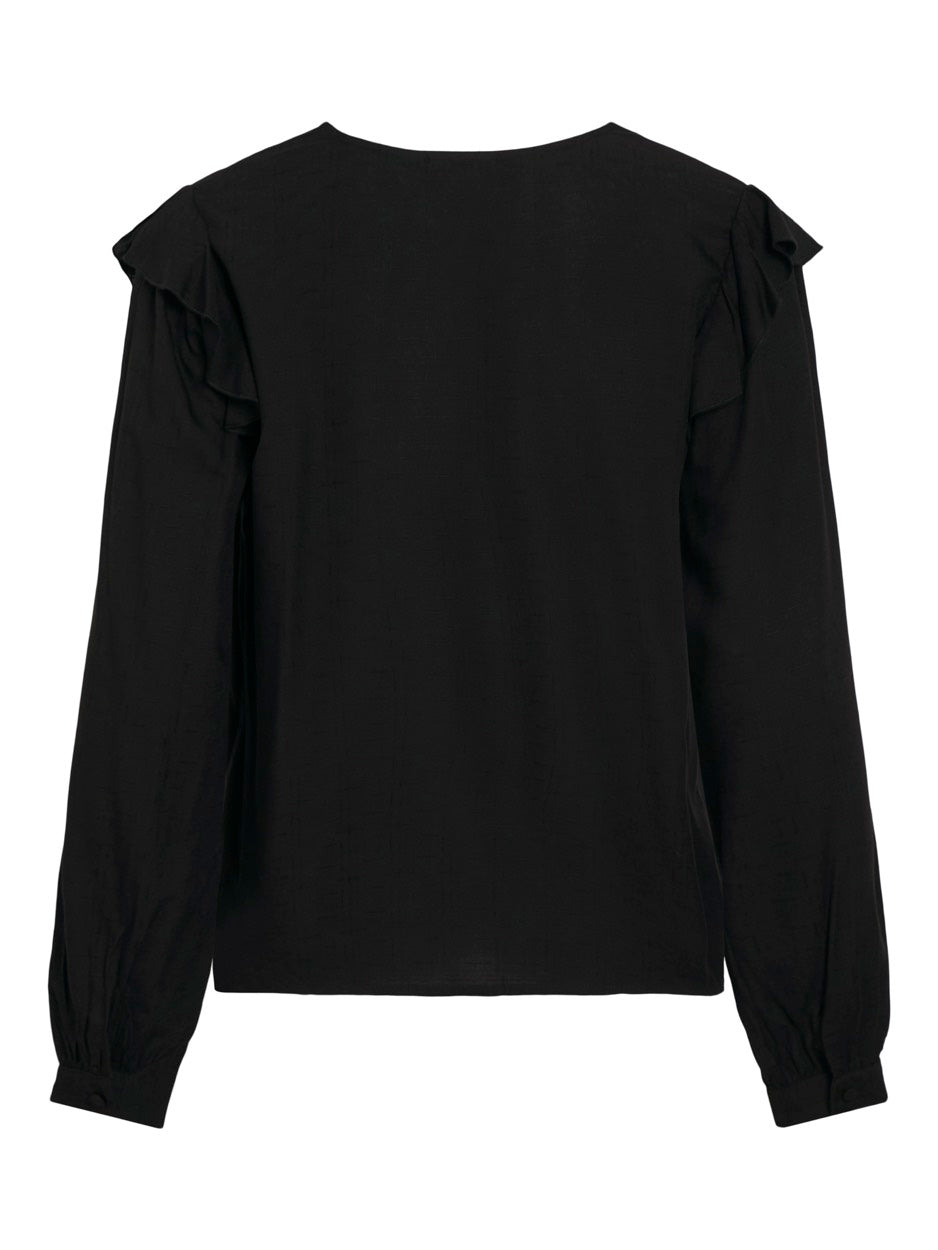 Videstina V-neck Ls Top - Zwart
